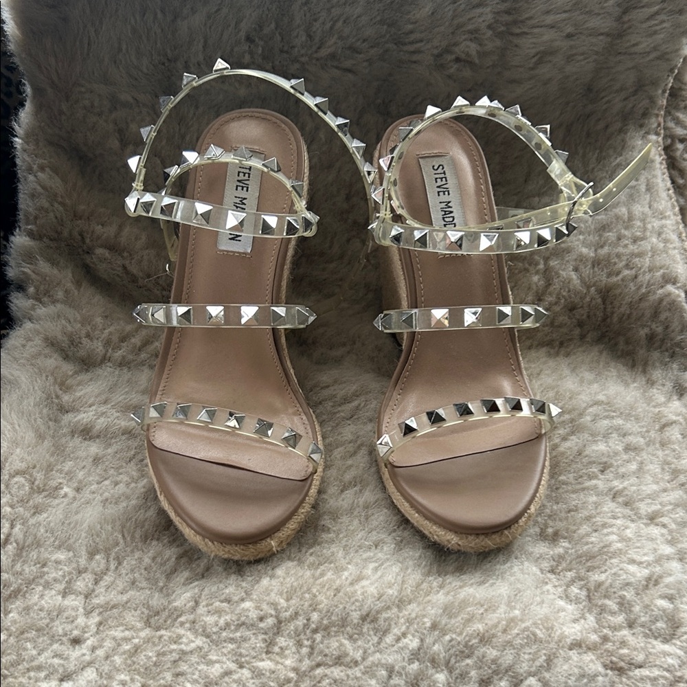 Steve Madden Clear Studded Sandals with Silver Accents